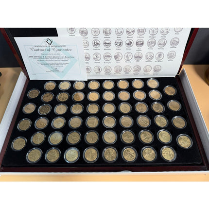 1999-2009 State & Territory Uncirculated 24K Gold State Quarters Collection COA