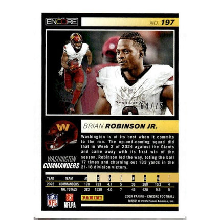 Brian Robinson Jr. 2024 Panini Encore Purple #197 SN Washington Commanders