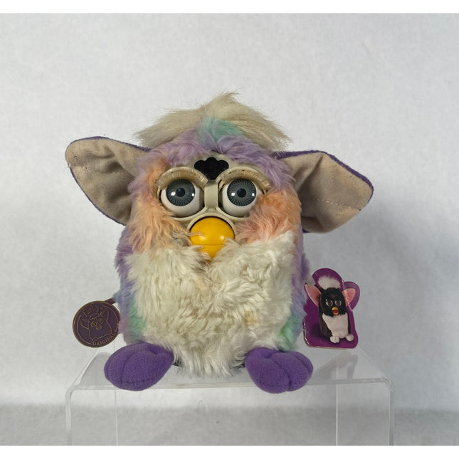 1998  Furby by Tiger Electronics Purple White Green 5 1/2" with Tags - Working!