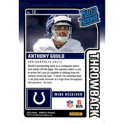 Anthony Gould 2024 Donruss Rated Rookies Throwback #12 Indianapolis Colts