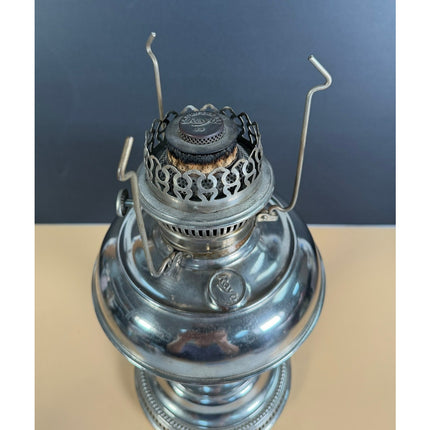 Rayo Nickel Plated Kerosene Table Lamp 12" Vintage Oil Lamp Lighting Collectible