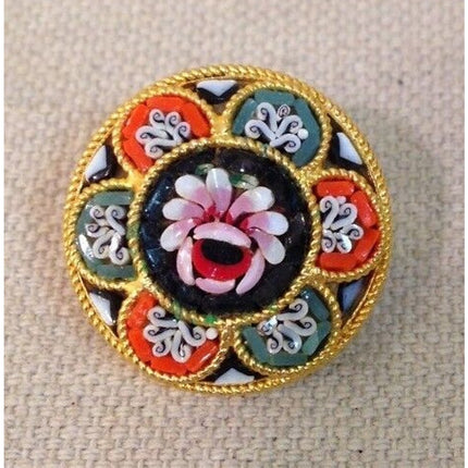 Vintage Italian Micro Mosaic Floral Round Pin / Brooch