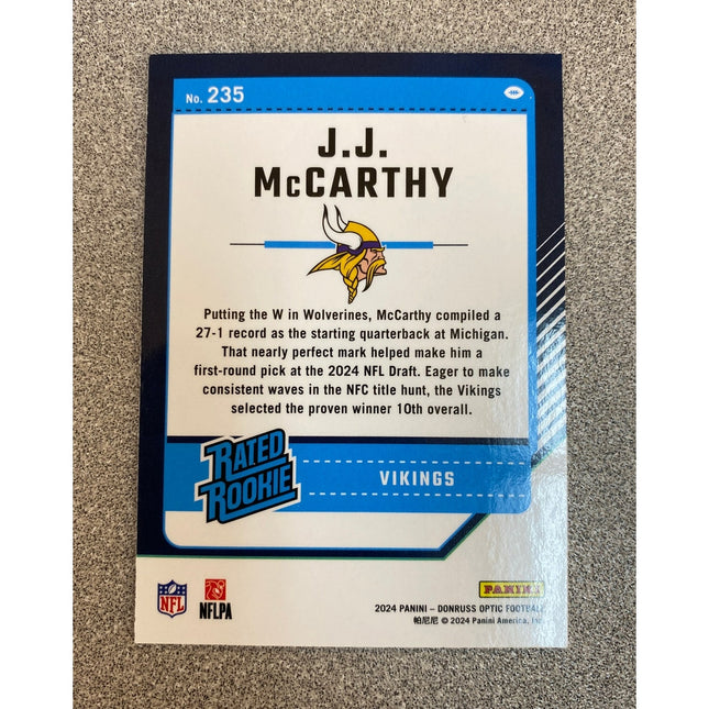 2024 Optic Football J.J. McCarthy RC 235 Vikings Rated Rookie