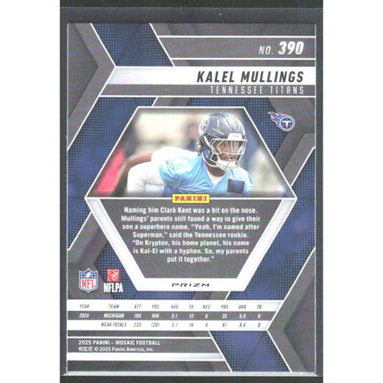 Kalel Mullings 2025 Panini Mosaic Reactive Purple #390 RC Tennessee