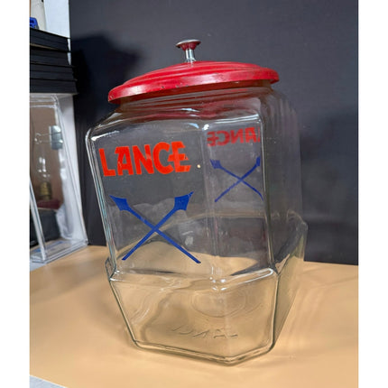 Lance Cracker Jar Glass Countertop Cookie Jar with Lid Vintage Advertising