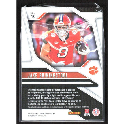 Jake Briningstool 2025 Panini Prizm Draft Picks #18 Clemson Tigers