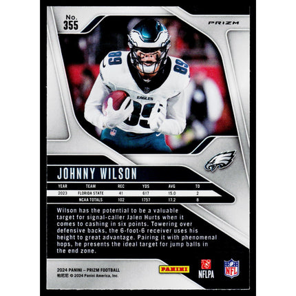 Johnny Wilson 2024 Panini Prizm Lazer #355 RC Philadelphia Eagles