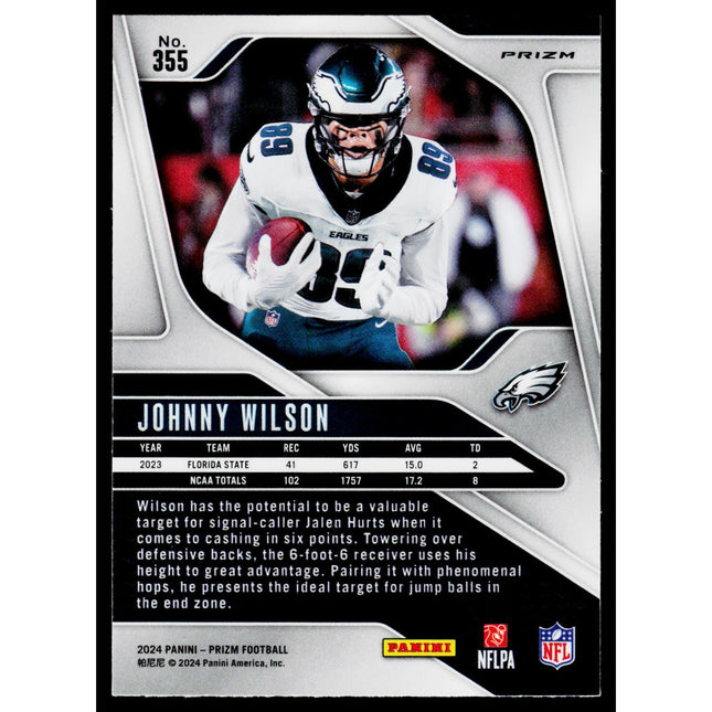 Johnny Wilson 2024 Panini Prizm Lazer #355 RC Philadelphia Eagles