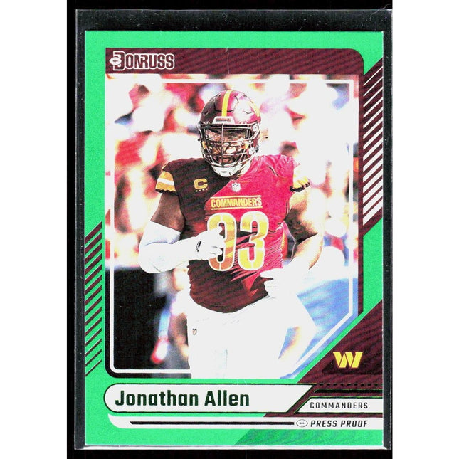 Jonathan Allen 2024 Donruss Press Proof Green #61 Washington Commanders