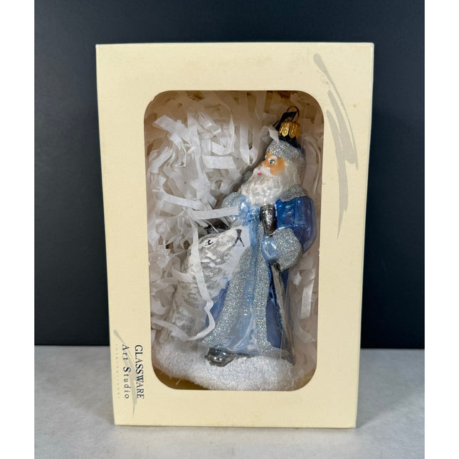 Glassware Art Studio Santa & Polar Bear Ornament Original Box Collectible