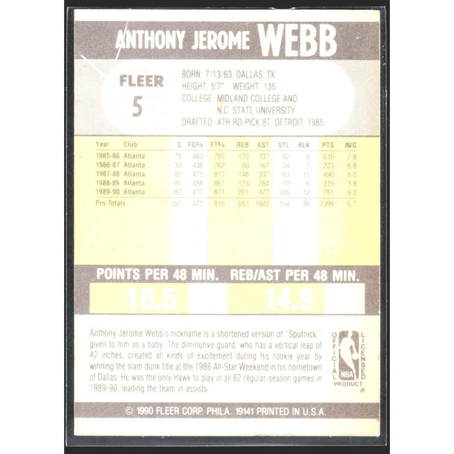 Spud Webb 1990-91 Fleer #5 Atlanta Hawks
