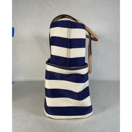 Kate Spade Striped Canvas Leather Weekender Tote Navy White Travel Bag