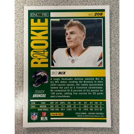 2024 Panini Encore Bo Nix RC Rookie #208 Base Broncos