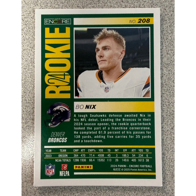 2024 Panini Encore Bo Nix RC Rookie #208 Base Broncos