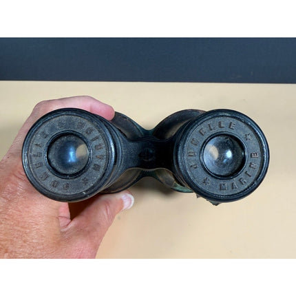 Vintage Jumelle Marine Military Binoculars France Leather Case