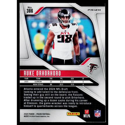 Ruke Orhorhoro 2024 Panini Prizm Lazer #386 RC Atlanta Falcons