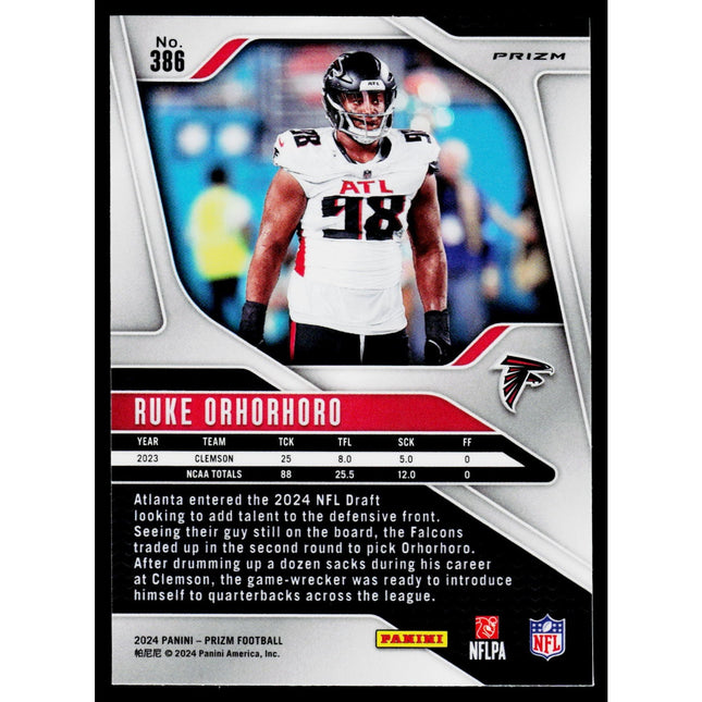 Ruke Orhorhoro 2024 Panini Prizm Lazer #386 RC Atlanta Falcons
