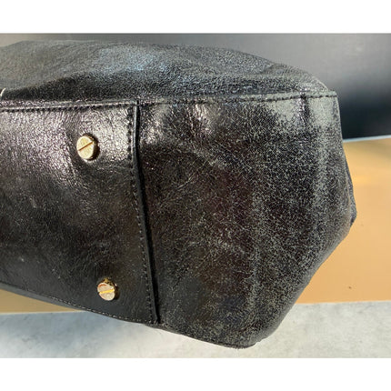 Tory Burch Glazed Black Leather Hobo Handbag Large Shoulder Bag