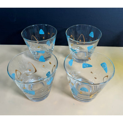 Vintage Federal Atomic Amoeba Boomerang Old Fashioned Glasses Turquoise Gold
