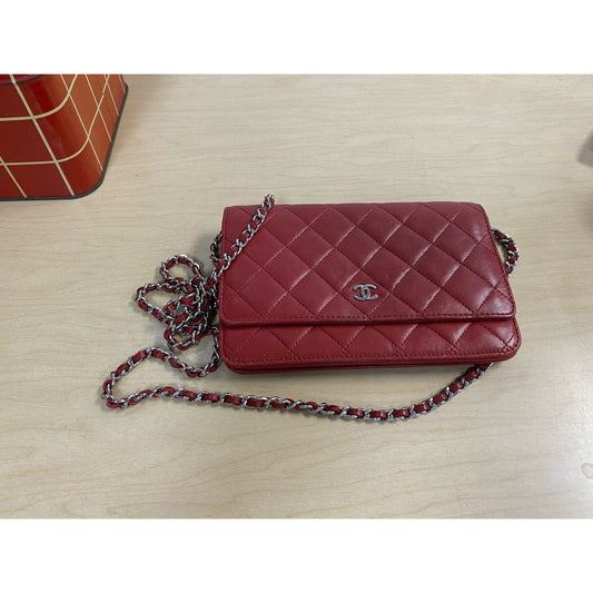 Chanel Quilted Lambskin Wallet on Chain, Burgundy, MSRP $3300