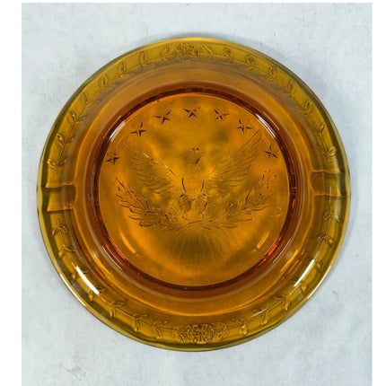 VTG L.E. Smith Amberina Glass Ashtray Plate – American Eagle & Stars Yellow Gold
