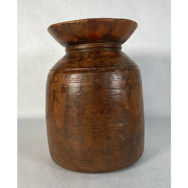 Vintage Handmade Wooden Pot Urn – Blue Splatter Finish 8.5"