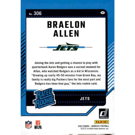 Braelon Allen 2024 Donruss #306 RC New York Jets