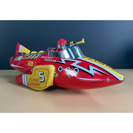 Flash Gordon Schylling Sparkling Rocket Fighter Ship Tin Toy 12" with Box