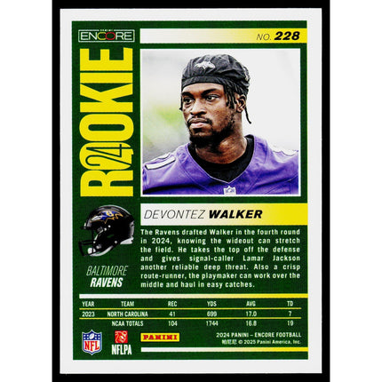 Devontez Walker 2024 Panini Encore #228 RC Baltimore Ravens