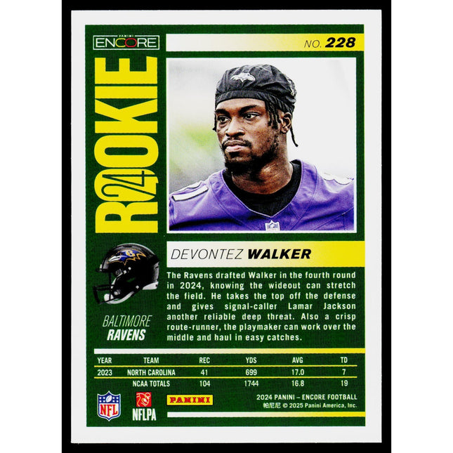 Devontez Walker 2024 Panini Encore #228 RC Baltimore Ravens
