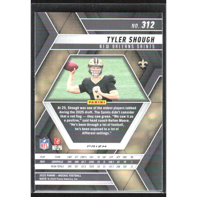 Tyler Shough 2025 Panini Mosaic Mosaic Reactive Purple #312 RC Saints