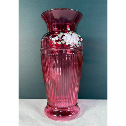 Fenton Cranberry Ruby 10" Vase – Signed C. Smith