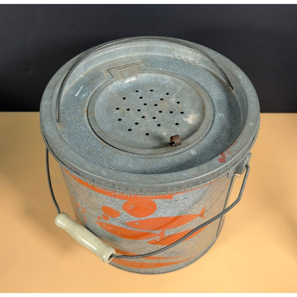 Old Pal Woodstream Vintage Minnow Bucket w/ Liner Galvanized Fishing Bait Pail