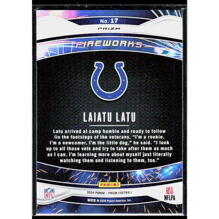 Laiatu Latu 2024 Panini Prizm Fireworks Green #17 Indianapolis Colts