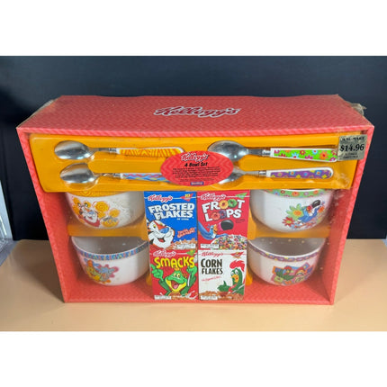 Kellogg's Gift Set 4 Deep Ceramic Bowls & Spoons New in Box