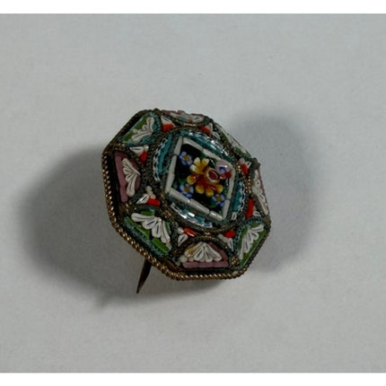 Vintage Italian Micro Mosaic Brooch 3" Made in Italy Pin