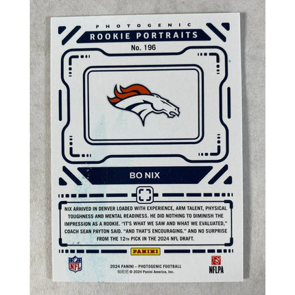 2024 Panini Photogenic Rookie Portraits Bo Nix Rookie Card RC #196 Broncos