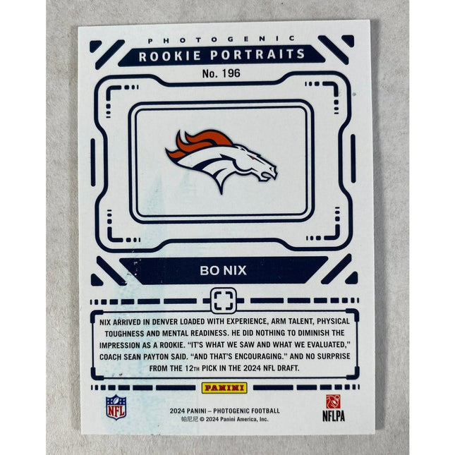 2024 Panini Photogenic Rookie Portraits Bo Nix Rookie Card RC #196 Broncos