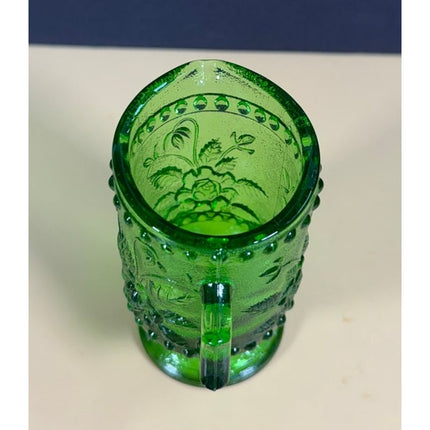 Vintage Green Uranium Glass Footed Pitcher Creamer 3.5"