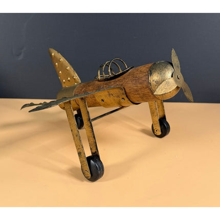 Handmade Wooden and Metal Airplane Desk Model Decorative Aircraft