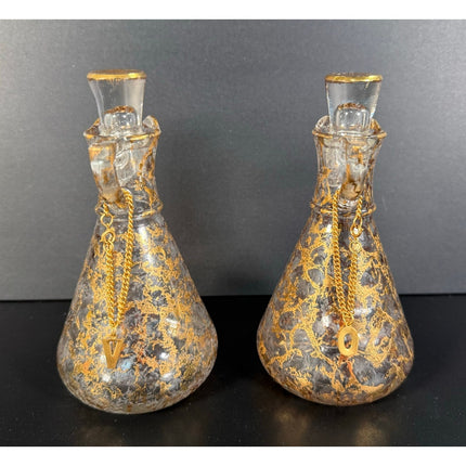 Vintage Hazel Atlas Glass Oil & Vinegar Cruet – Gold Leaf – 5" Tall