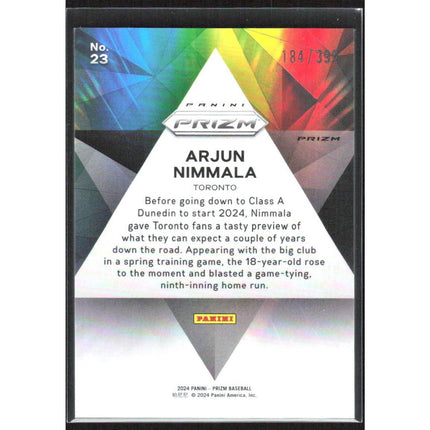Arjun Nimmala 2024 Panini Prizm Prizmatic Red Pulsar Prizms #23 SN Toronto