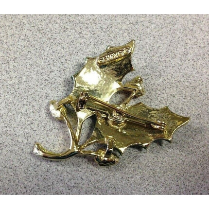 Vintage 1960s Gerry’s Costume Holiday Brooch – Holly Leaves & Berries – Signed