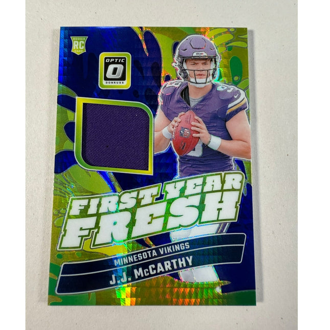2024 Donruss Optic JJ McCarthy RC Patch Prizm #FYF-JMY First Year Fresh Vikings