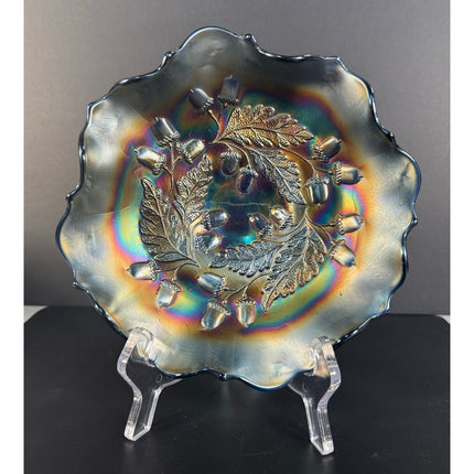 Fenton Cobalt Blue Carnival Glass Acorn 7½" Dish Collectible