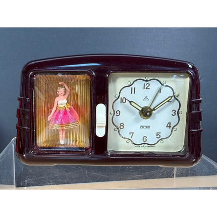 Vintage Peter Bakelite Ballerina Alarm Clock Germany Working OB Instructions