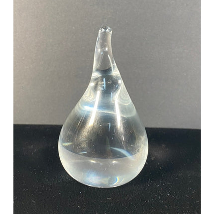 Clear Glass Raindrop Teardrop Paperweight  Figurine Signed Art Glass 3.5"