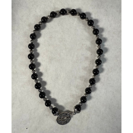 Carolyn Pollack Sterling Silver Black Onyx Beaded Necklace Toggle Clasp 16”