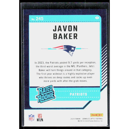 Javon Baker 2024 Donruss Optic #245 RC New England Patriots