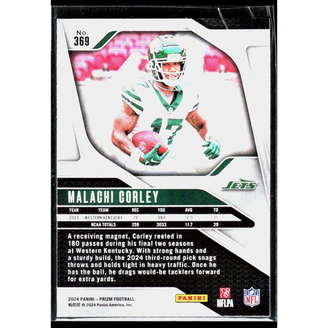 Malachi Corley 2024 Panini Prizm #369 RC New York Jets